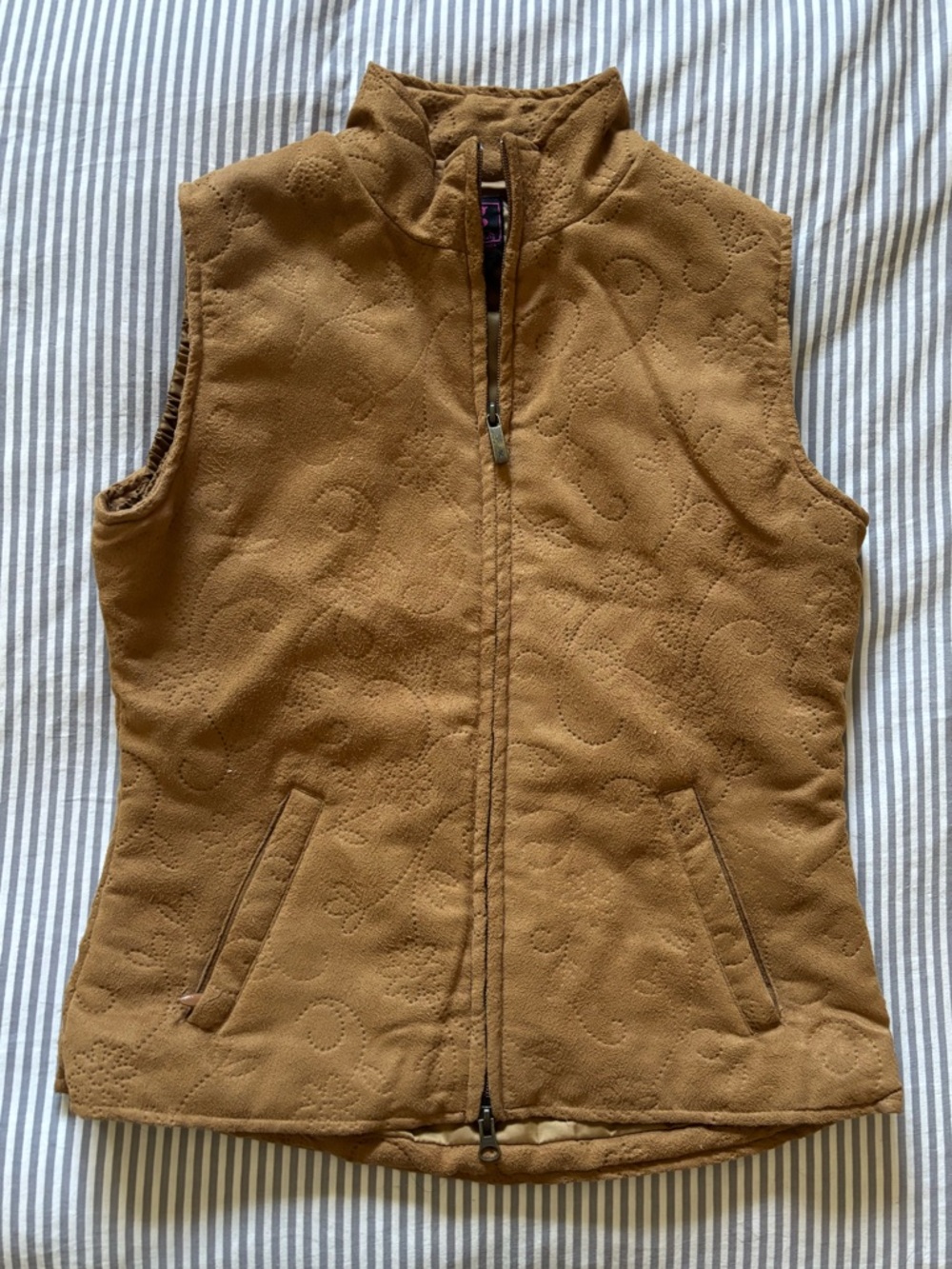 Vintage Quilted Tan Fleece Zip Vest